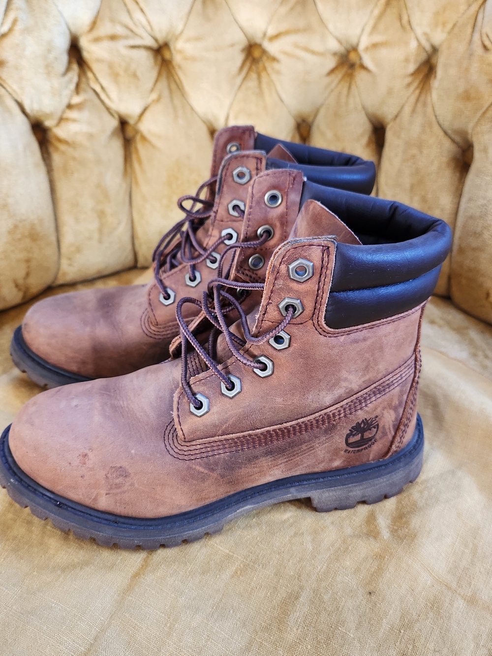 Timberland Women’s Brown 6-Inch Leather Boots OrthoLite Size 5.5M